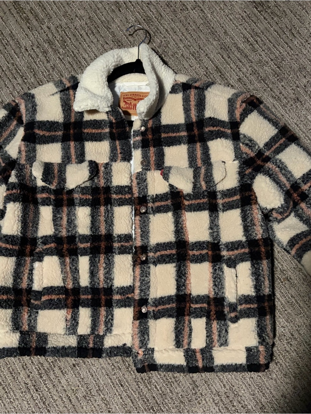 Levi's Sherpa Plaid Shirt Jacket - Cream, Black & Brown